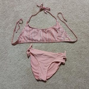 ROXY Striped 'Sandy Treasures' Top M/L & Hipster Side Strap Bottoms XS SET